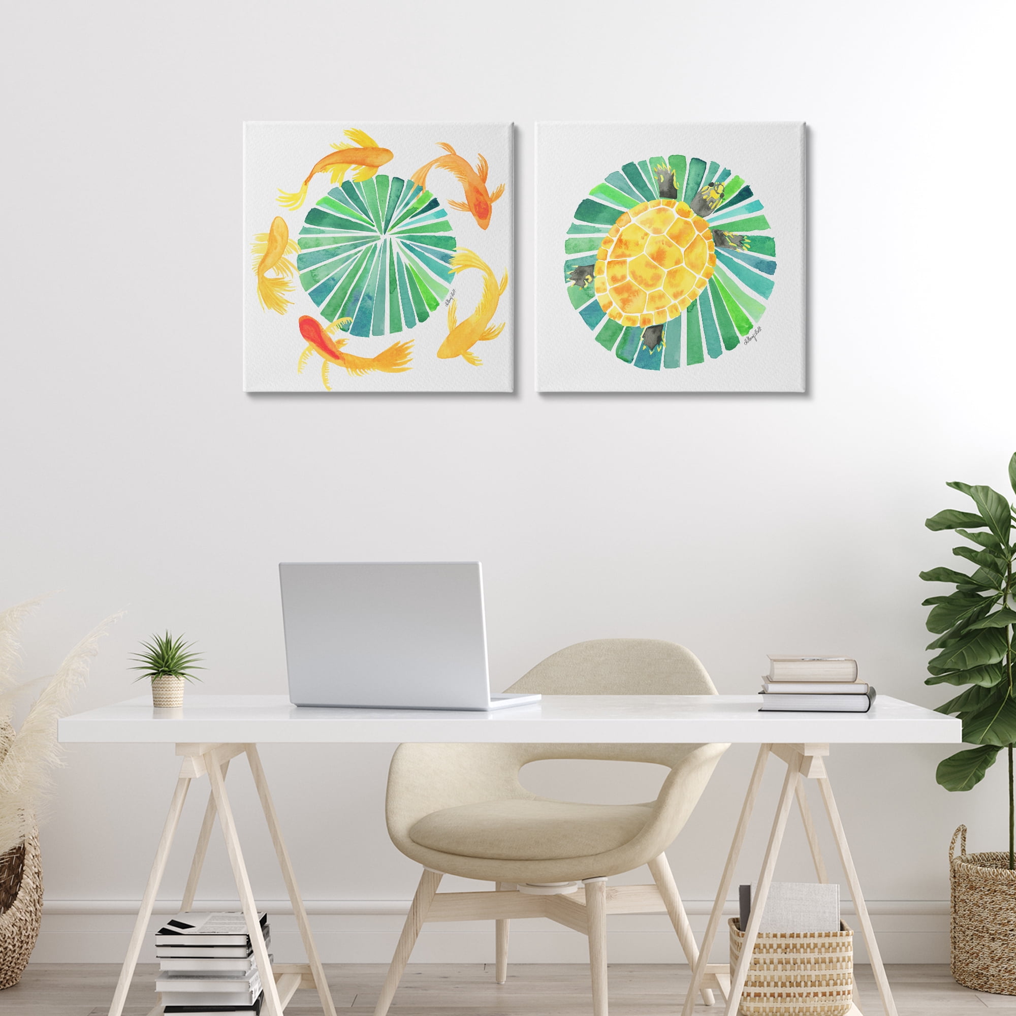 Stupell Industries Orbital Aquatic Creatures 2 Piece Canvas Wall Art Set, design by Hillary Holt