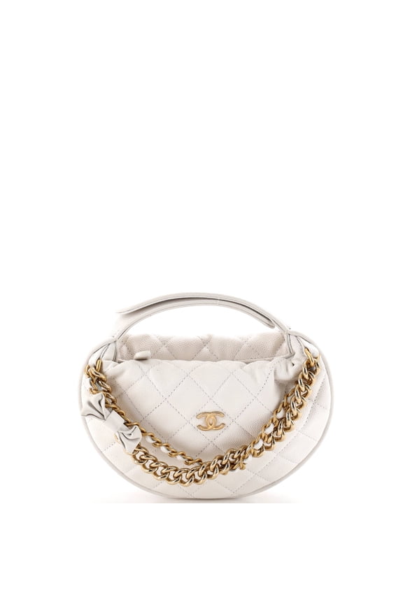 Pre-Owned Double Chain Bow Hobo Pouch Quilted Caviar Mini By Rebag