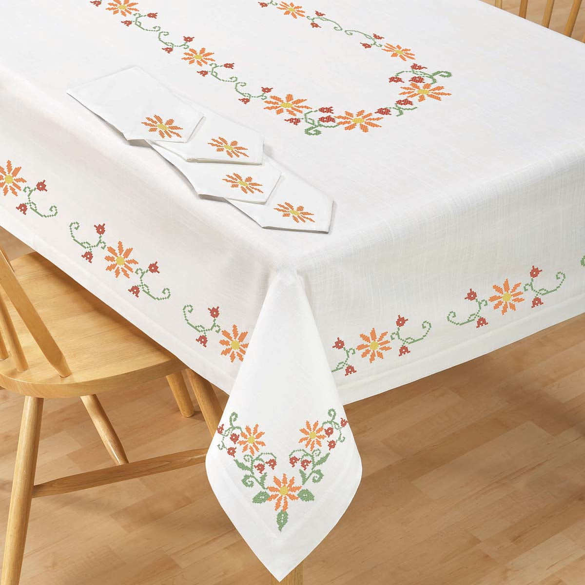 FLOWERS & HEARTS on RED by AP FLANNEL BACK VINYL TABLECLOTH 52" x 104" 