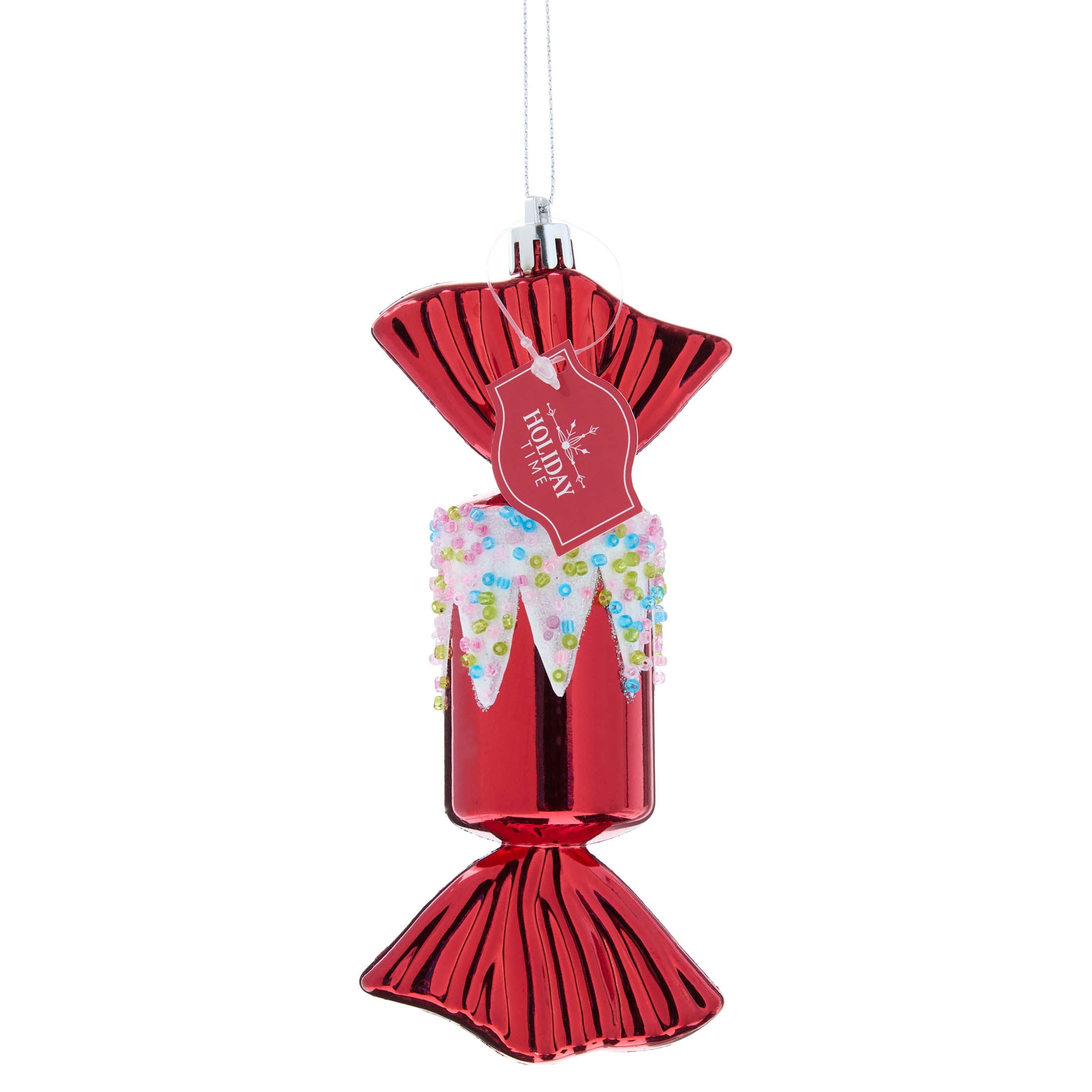 Red and White Metallic and Glitter Candy Christmas Ornament, 5.8", by Holiday Time