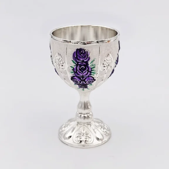 NAMZI 2Piece Vintage Embossed Goblets, Flower Engraved Chalice Cups, Ideal for Liqueur Serving, Dinner Parties & Retro Home DecorSilvery Purple