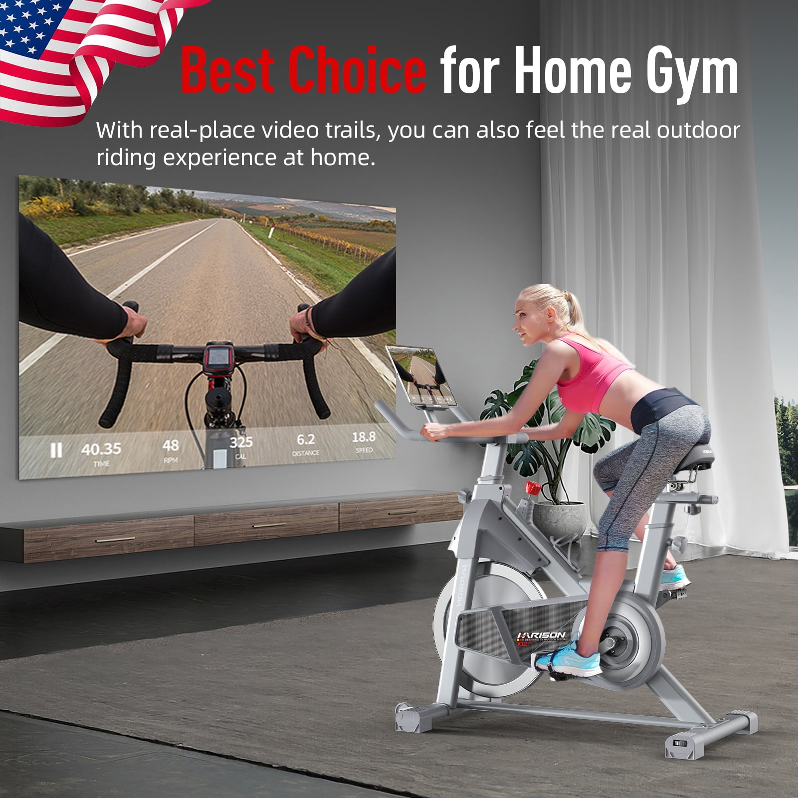 HARISON Semi-Commercial Exercise Bike, Silent Magnetic Stationary Bike for Home Gym with Tablet Mount and Comfortable Seat Cushion, 350 LBS Weight Capacity Workout Bike