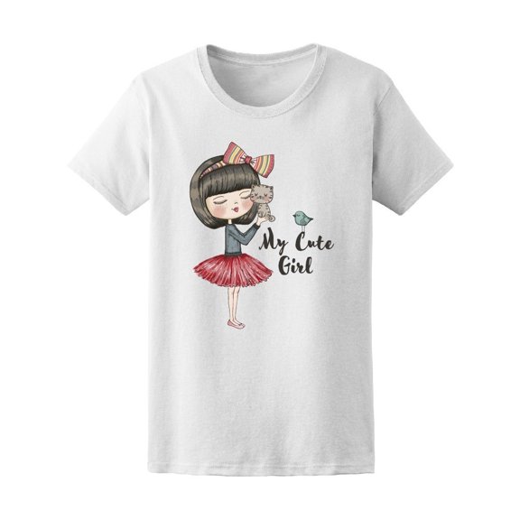 Cute Romantic Girl With Kitty Tee Women's -Image by Shutterstock