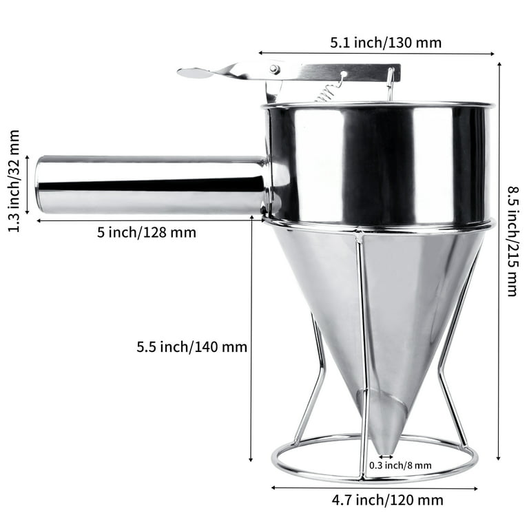 KAYCROWN Pancake Batter Dispenser, 1200ml Stainless Steel Funnel Cake  Dispenser with Stand and Basting Brush, Great for Cupcakes, Waffles,  takoyaki or