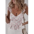 thumbnail image 3 of Women's Pink Floral Flutter Peplum Tank Top - Casual Deep V Neck Design | [ZhiHiMeRi] | (US 12-14)L, 3 of 12