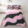 thumbnail image 2 of jejeloiu Leopard Print 7 Pieces Bedding Comforter Set,Waves Geometric Striped Full Bedding Set,Pink Black Fitted Sheet Flat Sheet For Girls Kids,Ultra Soft Home Decor Reversible, 2 of 8