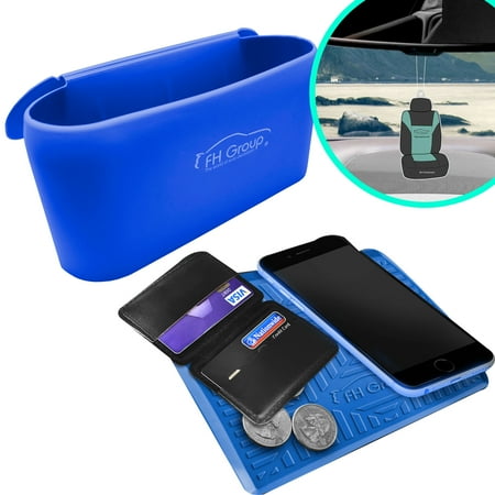 FH Group 3 in x 8.5 in Small Silicone Blue Trash Bin and Odorless Anti Slip Dash Mat with Air Freshener