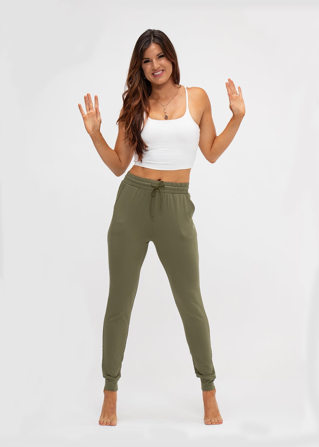 2 Pack Women's Yoga Jogger Pants with Side Pocket Sweatpants (X-Large, Heather Dk.Charcoal/Olive) - image 5