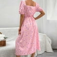 thumbnail image 4 of Robes pour Femmes Été 2024, Robe Décontractée Sexy à Col Carré, Manches Bouffantes, Robe Fendue Florale pour Vacances, Manches Courtes, Col en V, 50 % de Réduction!, 4 of 4