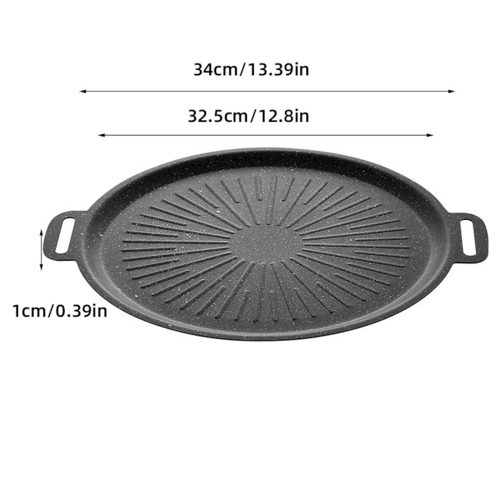 Korean Grill Pan, Nonstick Round BBQ Griddle Pan, Stove Top & Outdoor Cooking, Portable Pancake Pan, Hangable Handles, 2-in-1 Grill Plate Skillet for Stove Nice Grill Accessories 11.8 Inch (34cm)