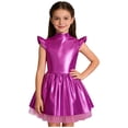 thumbnail image 2 of iiniim Girls Metallic Alien Mock Neck Flying Sleeve Ruffled Tutu Dress for Space Theme Party Cosplay Hot Pink 12, 2 of 7