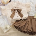 thumbnail image 4 of Angala 2 Piece Outfits For Girls Notch Neck Short Sleeve Bow Knot Blouse With Shorts Set Girls Autumn Daily Wear Clothes, 4 of 7