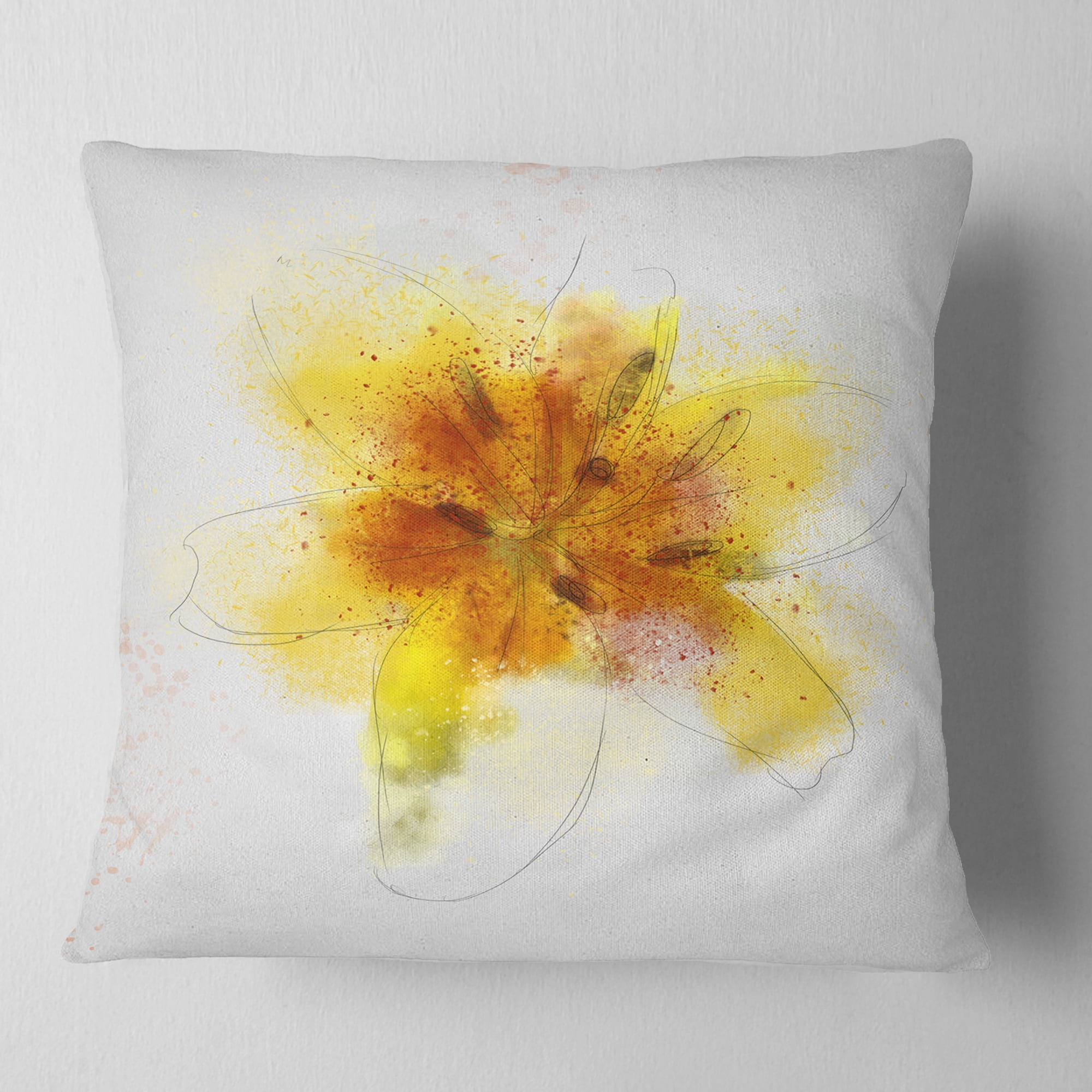 Designart Yellow Flower Sketch on White - Flower Throw Pillow - 18x18