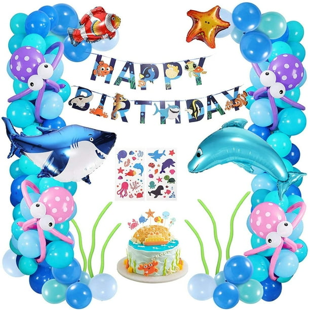 Boys Girls Ocean Themed Birthday Party Decorations Under The Sea Party Supplies Marine Animals Balloon With Happy Birthday Banners Decor For 1st Kids Baby Shower Walmart Com Walmart Com