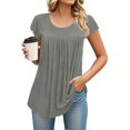 thumbnail image 2 of Workout Tops For Women, Tunic Dressy Casual Summer Short Sleeve Shirts Loose Fit Pleated Boho Top Crop Womens Tops Animal Print Women Western Tops Peasant Square Tops Casual (XL, Gray) ZMTing, 2 of 4
