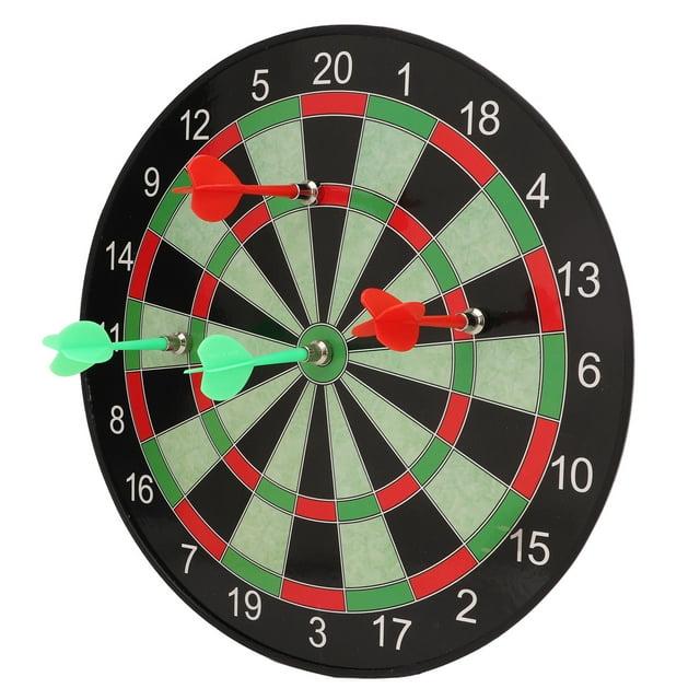 Magnetic Dart Board by Estink, featuring a circular 29x29cm (11.4x11.4in) board with a classic black, green, and red dartboard design. Includes four safe, strong magnetic darts in red and green, securely attached to the board. Made of durable plastic, this lightweight 495g (17.5oz) dartboard is suitable for indoor use and ideal for kids and adults. Perfect for recreational play or as an educational tool to enhance focus and coordination.