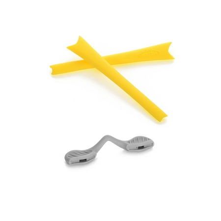 Shiny Grey Sunglasses - Walleva Yellow Earsocks with Grey Nosepad for Oakley Radar Series Sunglasses