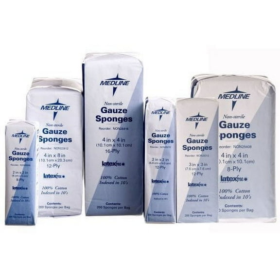 Medline NON25412 Disposable, 12-Ply, White First Aid Gauze Pads, 2000 Count