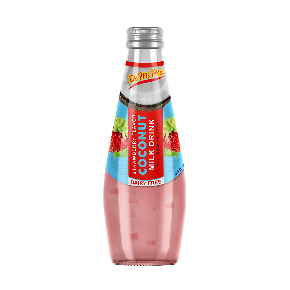 De Mi Pais Leche de Coco Sabor a Fresa con Pulpa 9.8oz / Strawberry