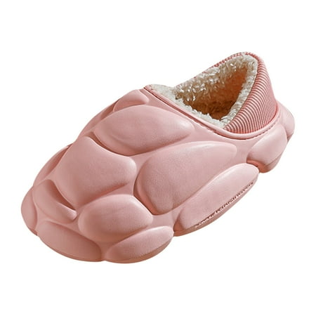 

Puawkoer Winter Couple Women s Waterproof Baotou Cover Heel Warm Home Plush Soft Bottom Comfortable Flat Cotton Slippers