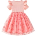 thumbnail image 6 of IPIO Girls Capybara Bubble Tea Dress, Coral Pink Heart Tulle Party Dress with Ruffle Sleeves, Cute Summer Birthday Outfit for Kids, 6 of 7