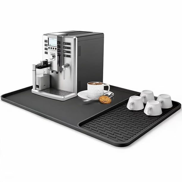 Tapete de silicona para café, 24'' x 16'' con tapete desmontable para secar platos. Se adapta a la cafetera y al escurridor de platos.