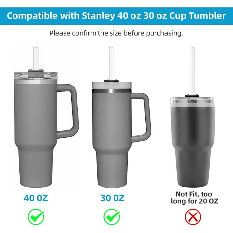 6 Pack Replacement Straws for Stanley 30oz 40 oz Cup Tumbler，Reusable Extra  Long Glass Straws with Cleaning Brush, Compatible with Adventure Quencher