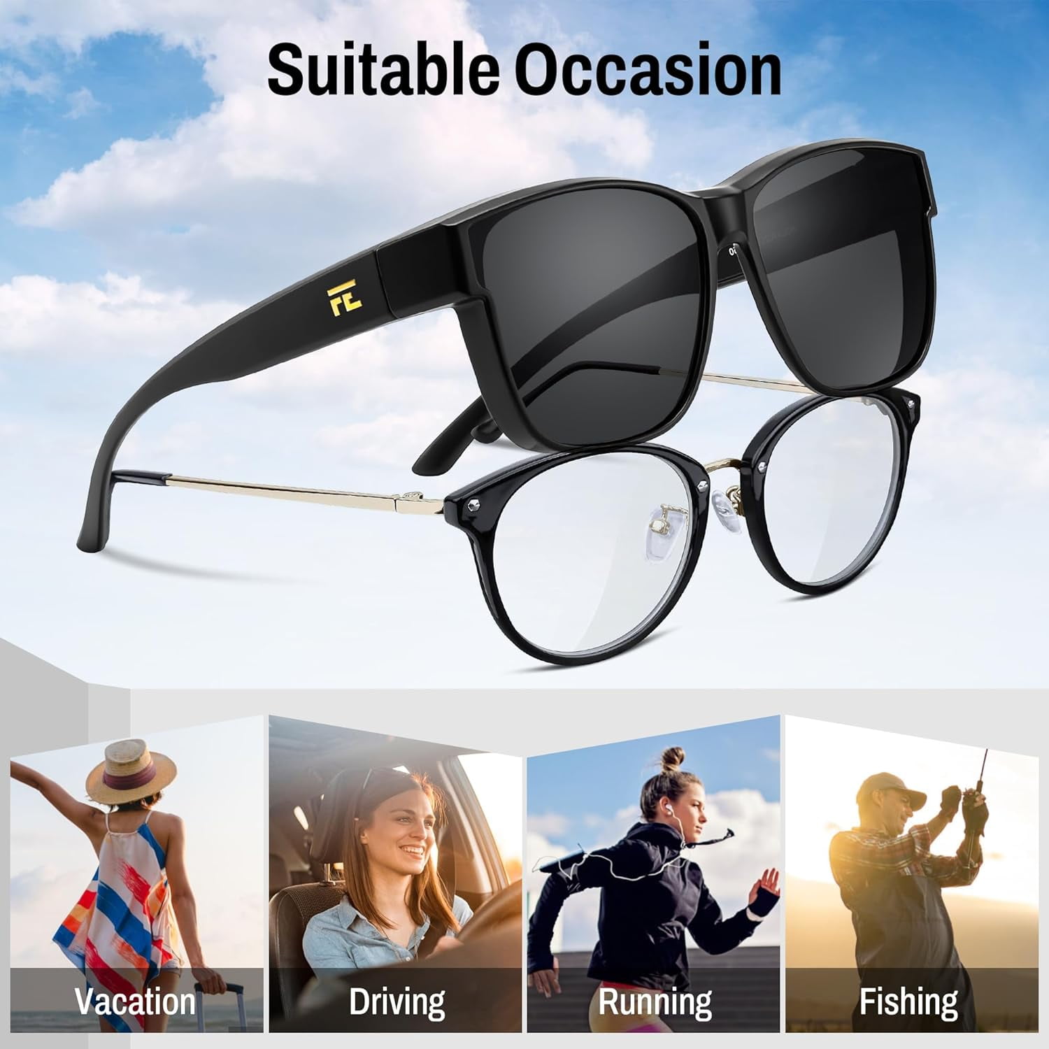FEISEDY Polarized Sunglasses Fit Over Glasses Women, Fit over Glasses Sunglasses for Driving UV400 Protection B0250
