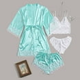 thumbnail image 4 of XIAONU Womens 4 Piece Satin Sleep Set With Lace Trim Belted Robe Camisole Shorts And Panty Soft Elegant Nightwear, 4 of 6