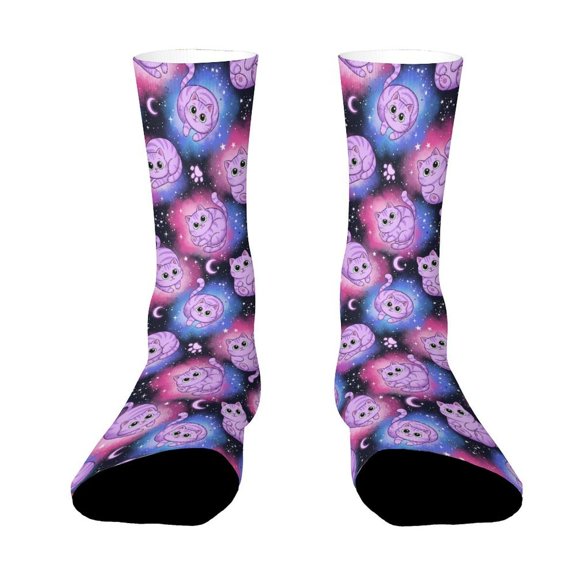 Cute Purple Cat Funny Novelty Crew Socks for Women Men Sports