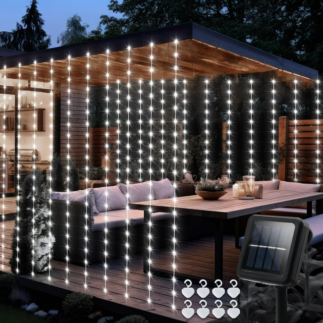 Luces de cortina echosari Christmas Solar, 7.9 pies x 6 pies, 144 LED