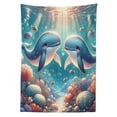 thumbnail image 2 of Ambesonne Whale Outdoor Tablecloth, Aqua Art Deep Ocean Cartoon, 58"x104", Sea Blue and Coral, 2 of 2