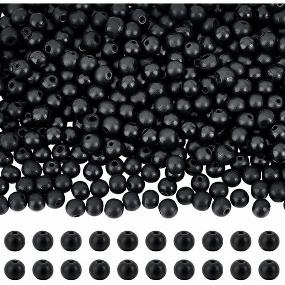 PandaHalll 500Pcs Round Wood Beads 10mm Black Wooden Beads Craft Bead Rustic Farmhouse Wood Spacer Bead for Necklace Bracelet Jewelry Making Garland Keychain Crafts