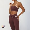 thumbnail image 3 of PISONIC Women 2 Piece Workout Sets Color Block Sports Bras Crossover Leggings Set Workout Tracksuit Yoga Outfits, 3 of 7