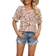 thumbnail image 1 of Top de manga corta con cuello redondo y estampado floral para mujer, 1 of 8