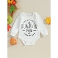 thumbnail image 2 of Liacowi Newborn Baby Boys Girls Halloween Outfit Long Sleeve Pumpkin Letters Print Romper Bodysuit 3 6 9 12 Months Infant Boys Girls Halloween Onesie Jumpsuits 0-18M, 2 of 9