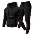 thumbnail image 2 of Men Tracksuit 2 Piece Outfit Long Sleeve Pullover Hoodie & Jogger Pants Soft Fleece Sweatpant Sweatsuits Set Black XL, 2 of 5
