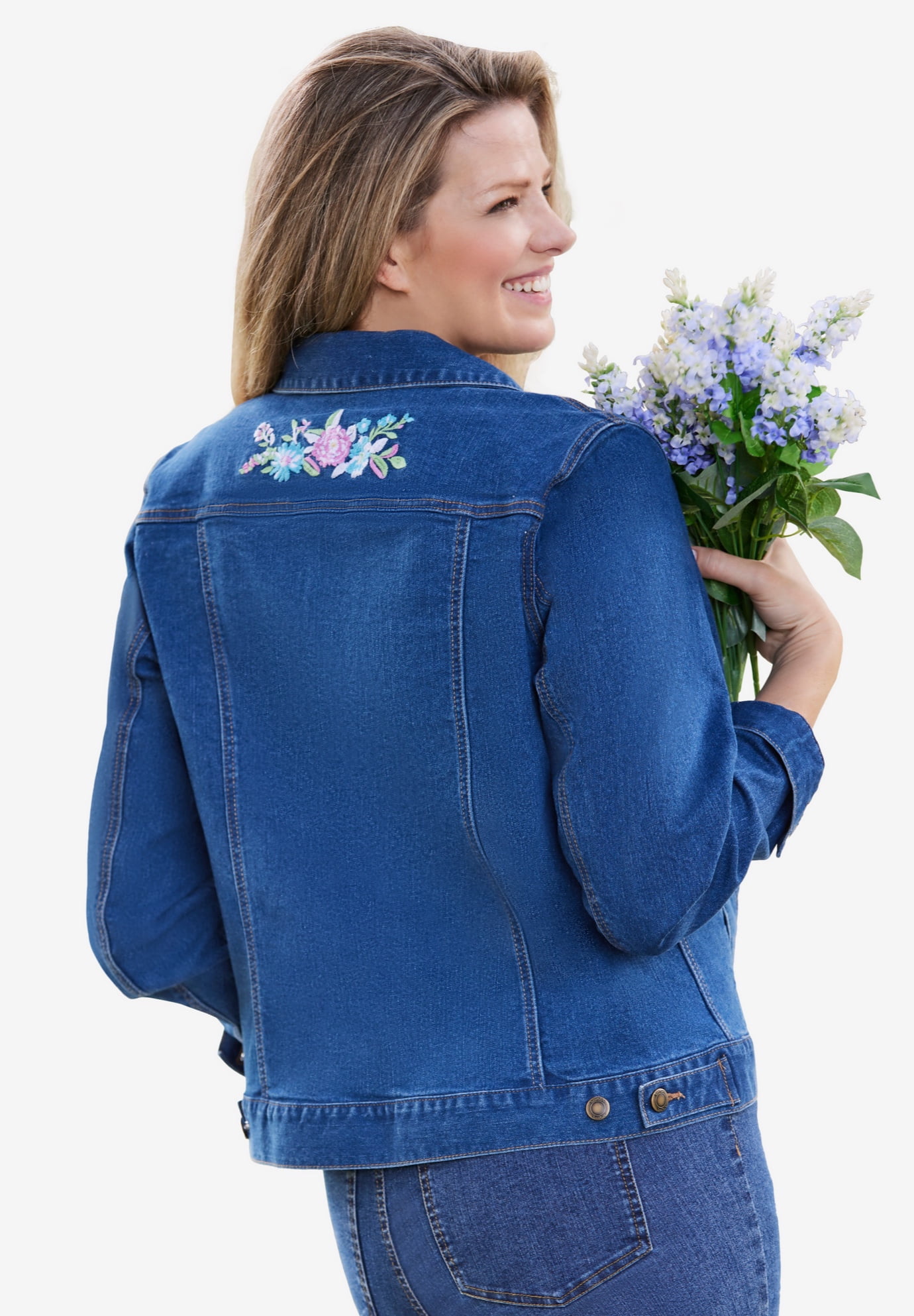 Woman Within Plus Size Stretch Denim Jacket Cropped Jean Jacket