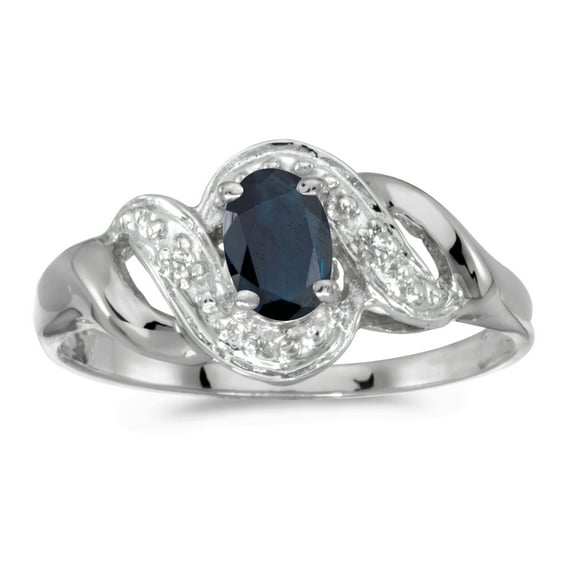 14k White Gold Oval Sapphire And Diamond Swirl Ring