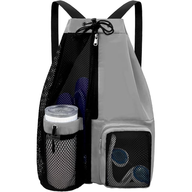 Waterproof Beach Backpack with Wet Pocket ,Drawstring Mesh Swim Bag for Pool, Beach & Travel – Lightweight & Durable for Men & Women