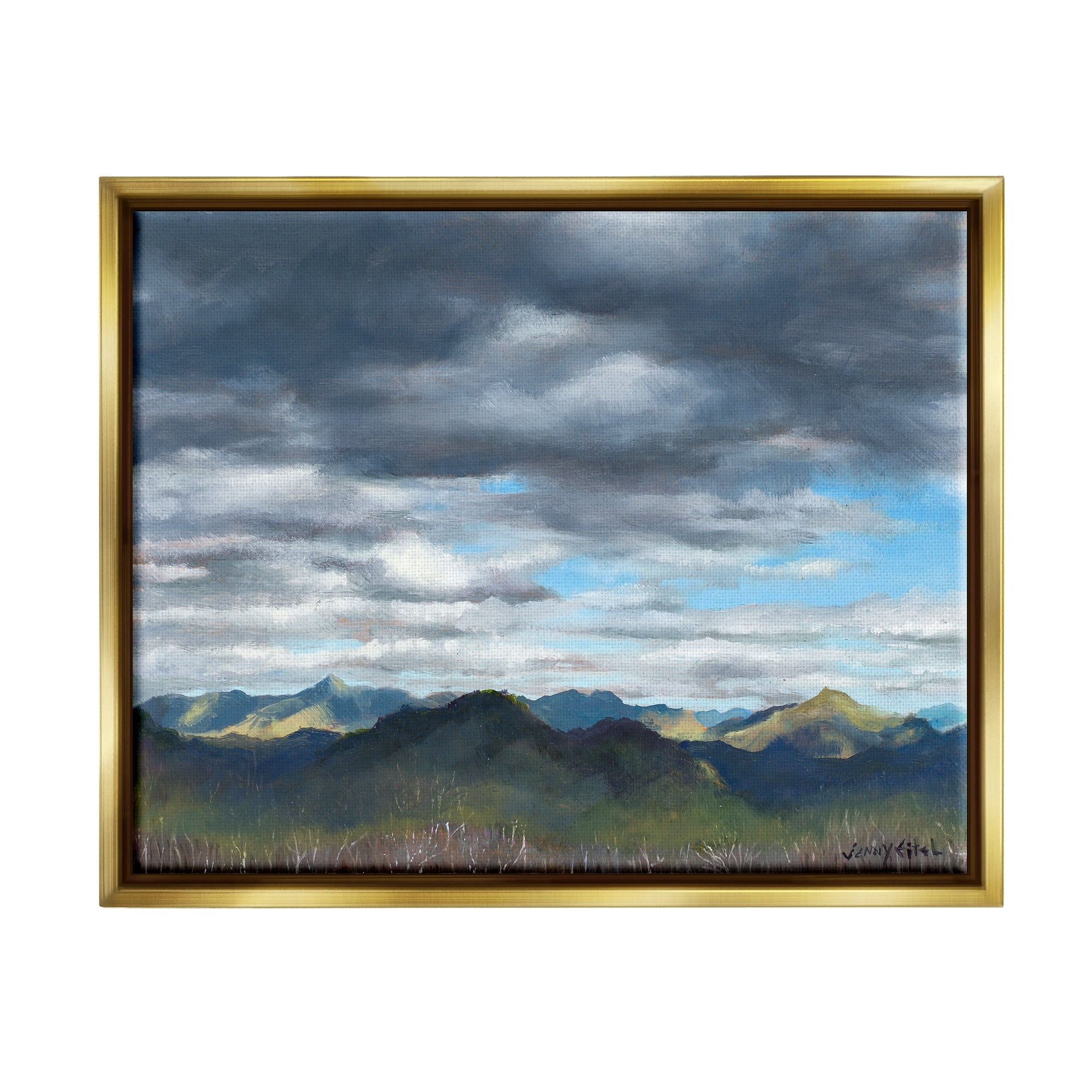 Stupell Industries Overhanging Clouds Rural Mountain Range Peaks Landscape Painting Metallic Gold Floating Framed Canvas Print Wall Art, Design by unknown