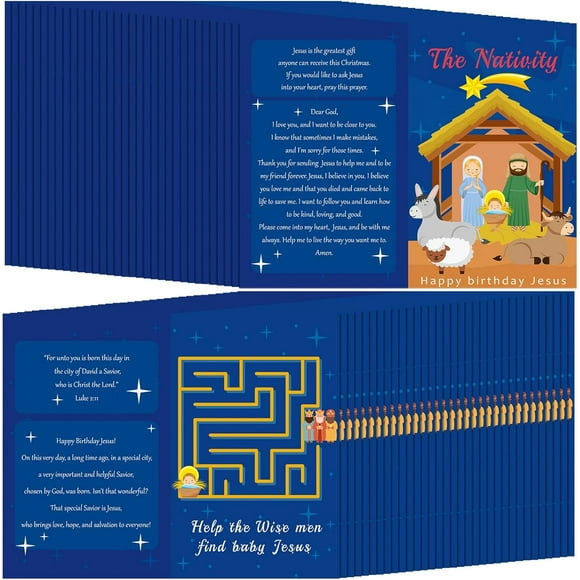 100 Pcs Christmas Gospel Tracts Christmas Nativity Happy Birthday Jesus Gospel Tracts Pocket Holy Prayer Cards Bible Verse Luke 2: 11 Bulk for Men Women Church Supplies Evangelism Church Gifts
