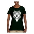 thumbnail image 2 of Drawn Tribal Wolf Animal Lover Womens Graphic T-Shirt, Forest Green, Large, 2 of 3