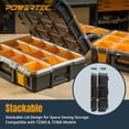 thumbnail image 5 of POWERTEC Small Parts Organizer & Tool Box – 10 Compartments, IP65 Water & Dust Protection, Stackable Storage with Interlocking Latch, Removable Tray, Clear Lid, Portable Design (72365), 5 of 9