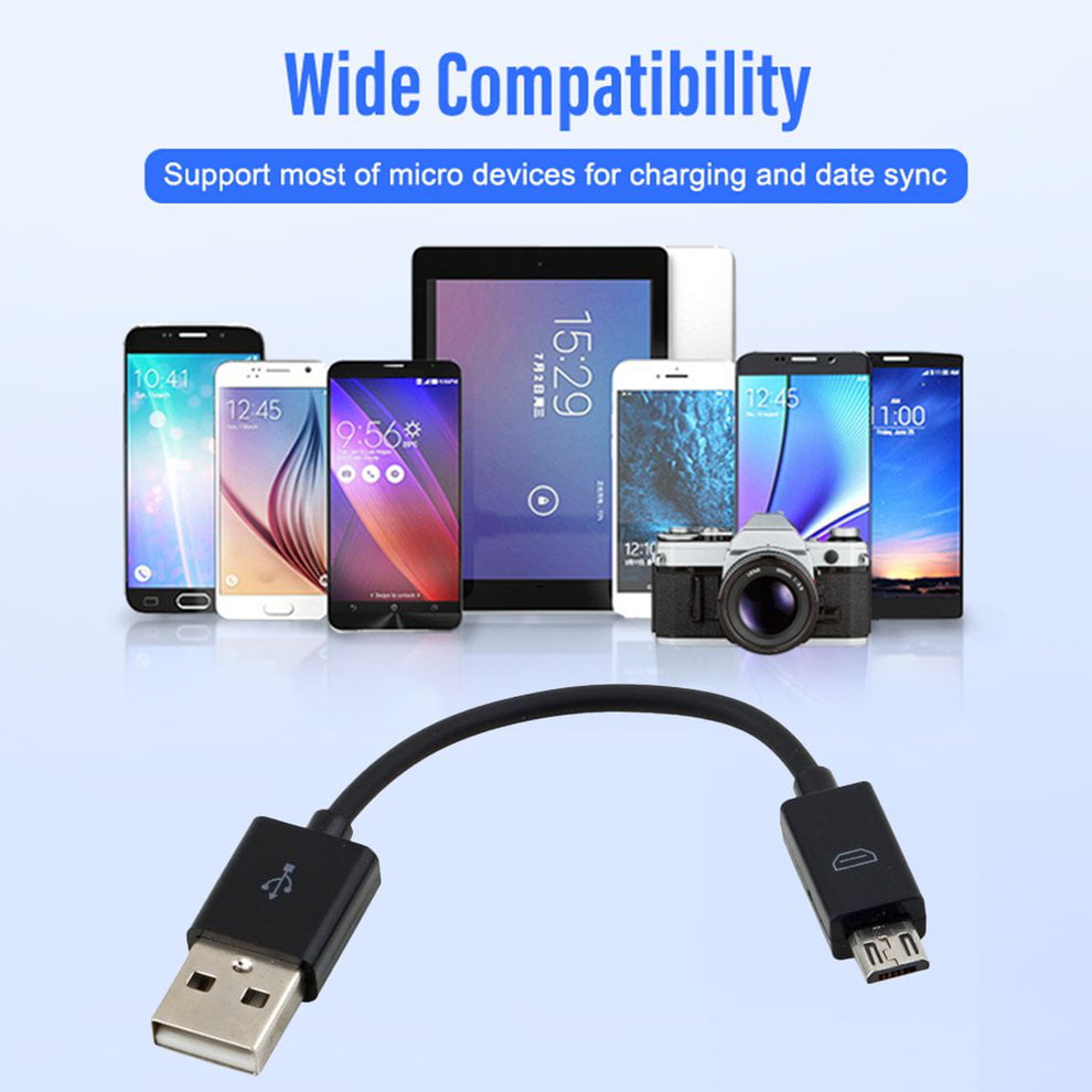 Lysee Data Cables Universal 10CM USB 2.0 A to Micro B Data Sync Charge Cable Cord For Cellphone PC Laptop Male To Male Cable Wiring Harness Color: 5 Pcs 
