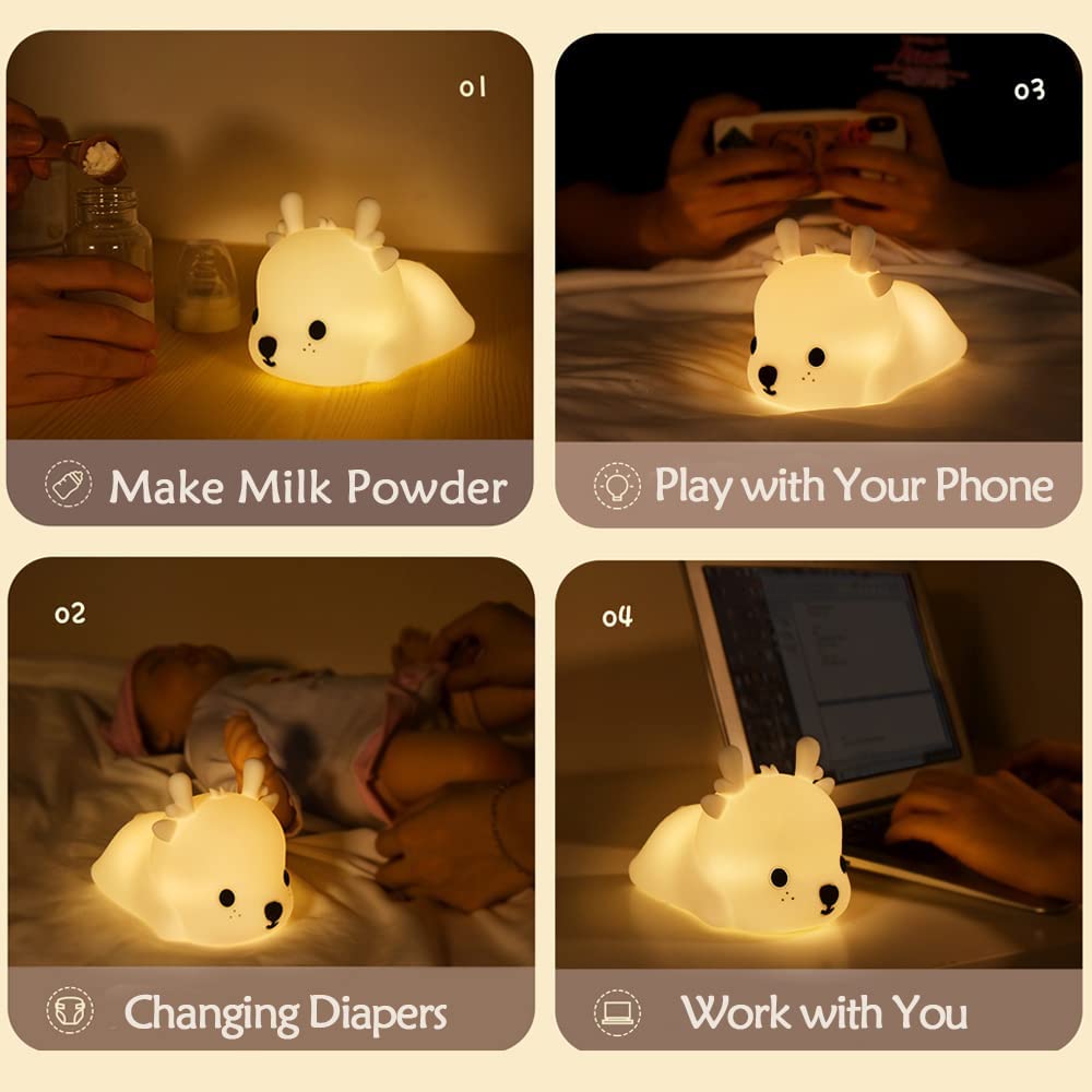 KOMI Kids Night Light Sweet Deer,Silicone Nursery Lamp for Baby and Toddler,Animal Night Light for Boys and Girls,Squishy Night Light for Bedroom,Cute Night Light for Kids Room (Deer)