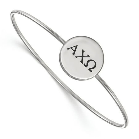Chi Omega Block - 925 Rhodium Flashed Silver Black Enamel Alpha Chi Omega Bangle Bracelet