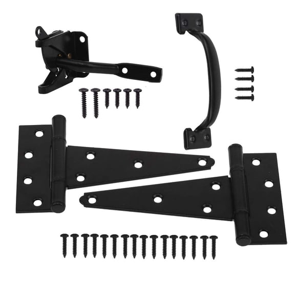 HOME MASTER HARDWARE 6" Gate Tee Hinge, Latch and Pull Set Gate Hardware Kit with Screws for Outdoor Fence Swing Gate Black Finish