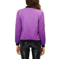 thumbnail image 3 of Allegra K Women Standing Collar Long Sleeve Full Zip up Short Bomber Jacket Purple L, 3 of 5