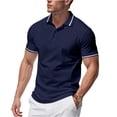 thumbnail image 3 of Cotton Short Sleeve Polo Shirts for Men 3 Button Slim Fit Golf T Shirts Wrinkle Resistant Breathable Moisture Wicking Business Casual Wear Tops , #02 Navy, 3XL, 3 of 7